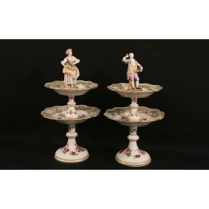 Pair Of Serving Stands, Dessert Display Stands Meissen Porcelain