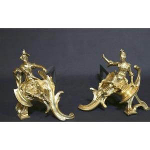 19th Century Gilt Bronze Andirons