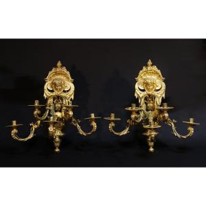 Paire Appliques, Bronze Doré, Signées H. Picard, XIXe