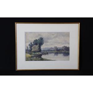 Paysage aquarelle, XIXème, L.H. Delcus (56 x 42 cm)