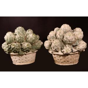 Decorative Artichokes, 1940s, Painted Cement
