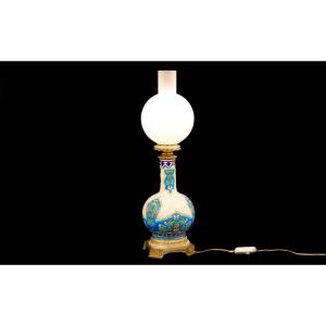 Longwy Earthenware And Bronze Lamp