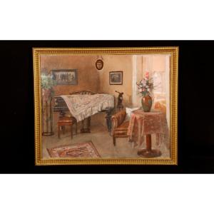 Vue d'intérieur, technique mixtes, XIXe