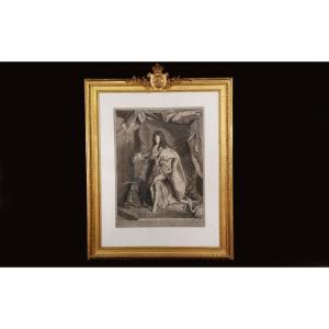 Gravure, portrait en pied de Louis XV, H. Rigaud