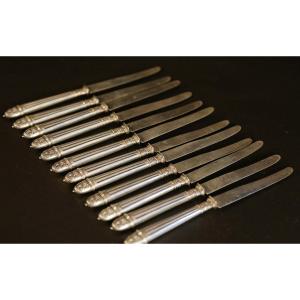 12 Dessert Knives Silver Thicket And Lame In Sterling Silver