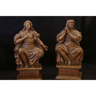 Paire De Statues En Bois, XVIIIeme Siècle 