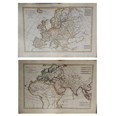 Paire De Cartes De l'Europe Du XVIIIème Siècle Cartographe R. Bonne 