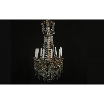 Chandelier With Pampilles 9 Lights, XIXth