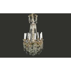 Chandelier With Pampilles 9 Lights, XIXth