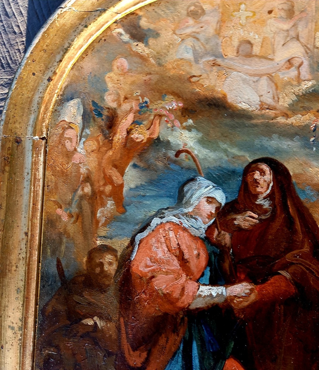 "La Visitation" huile sur panneau 18eme/19eme-photo-4