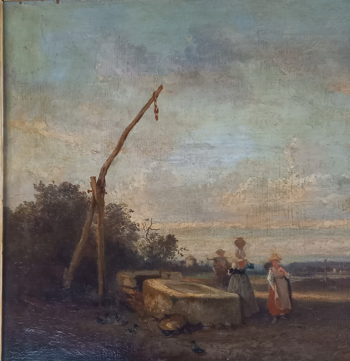 Oil On Cardboard "jules Michel Chandelier"-photo-2