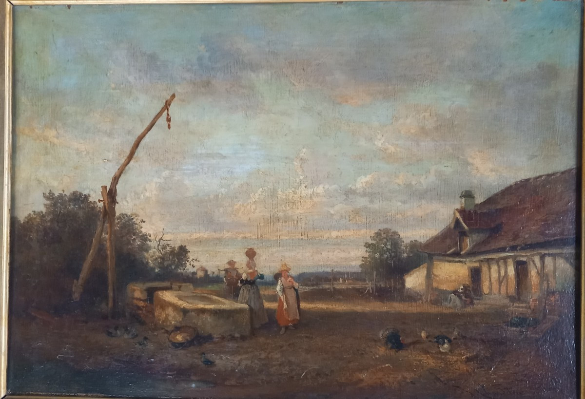 Oil On Cardboard "jules Michel Chandelier"-photo-4