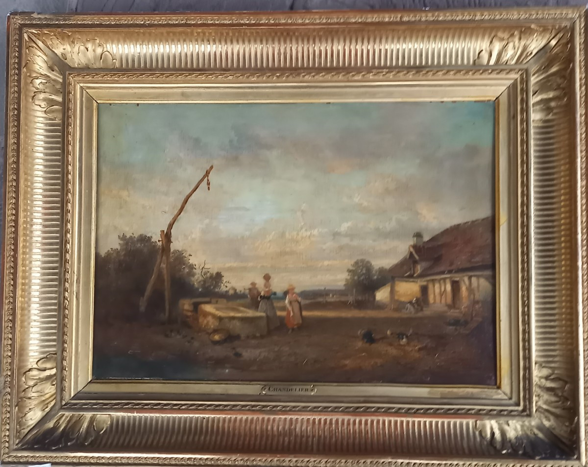 Oil On Cardboard "jules Michel Chandelier"