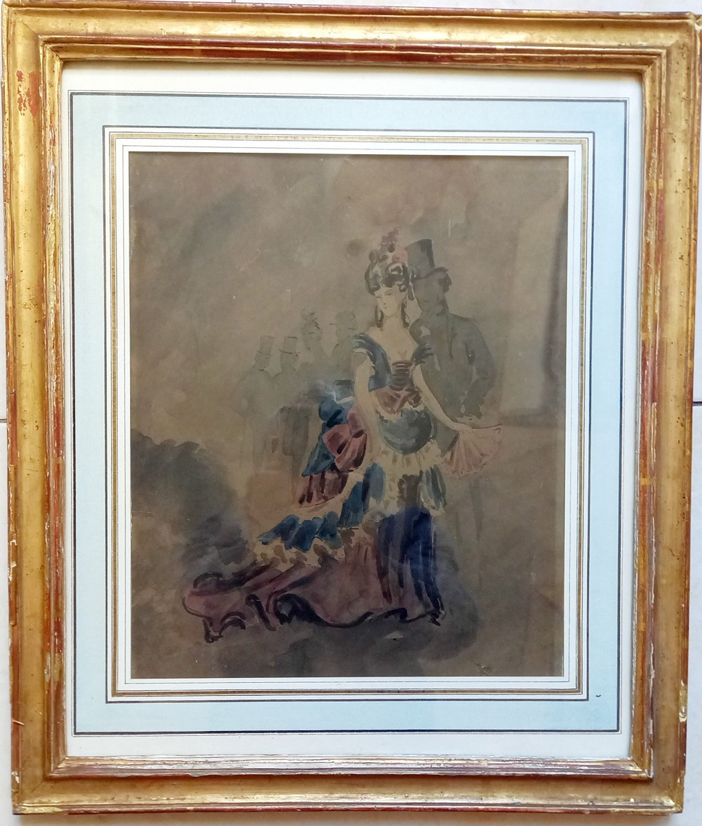 Constantin Guys (attributed To) Watercolor And The Notice "the Elegant"