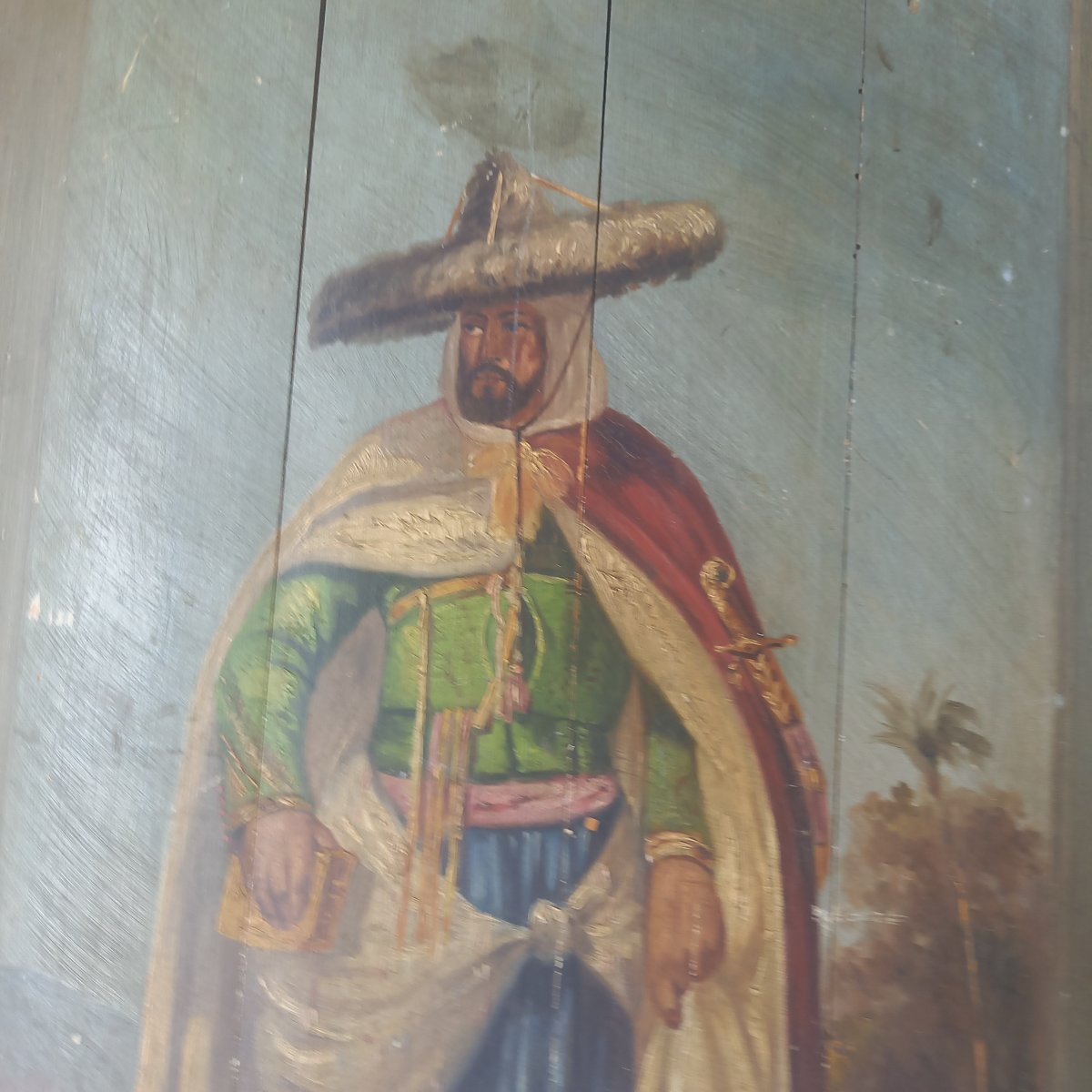 Two 19th-century Oil Paintings Of Figures On Wooden Doors-photo-3