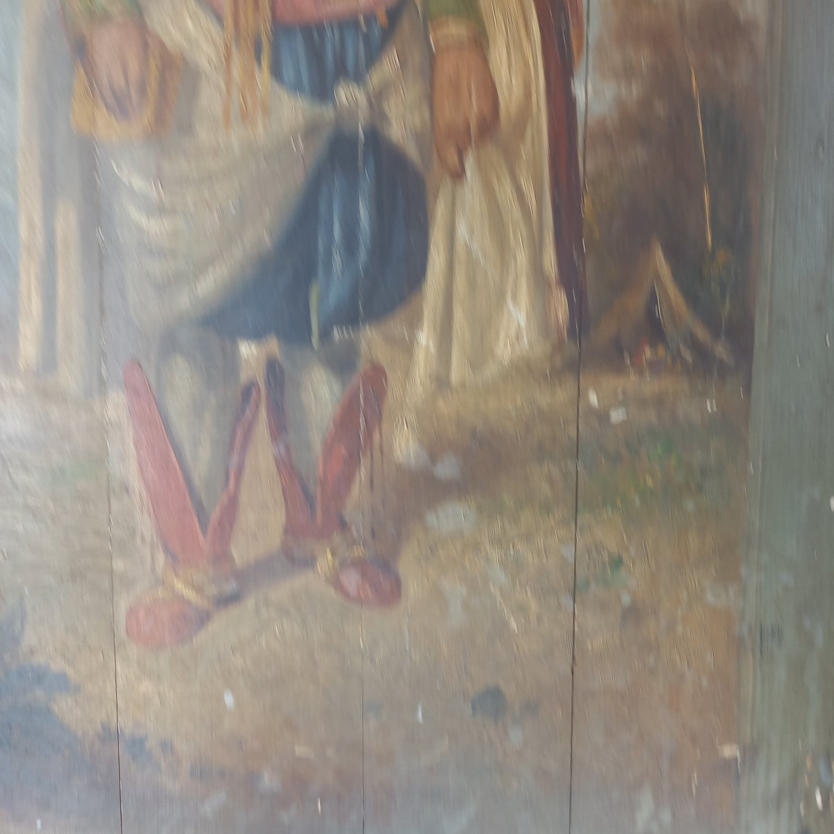 Two 19th-century Oil Paintings Of Figures On Wooden Doors-photo-5