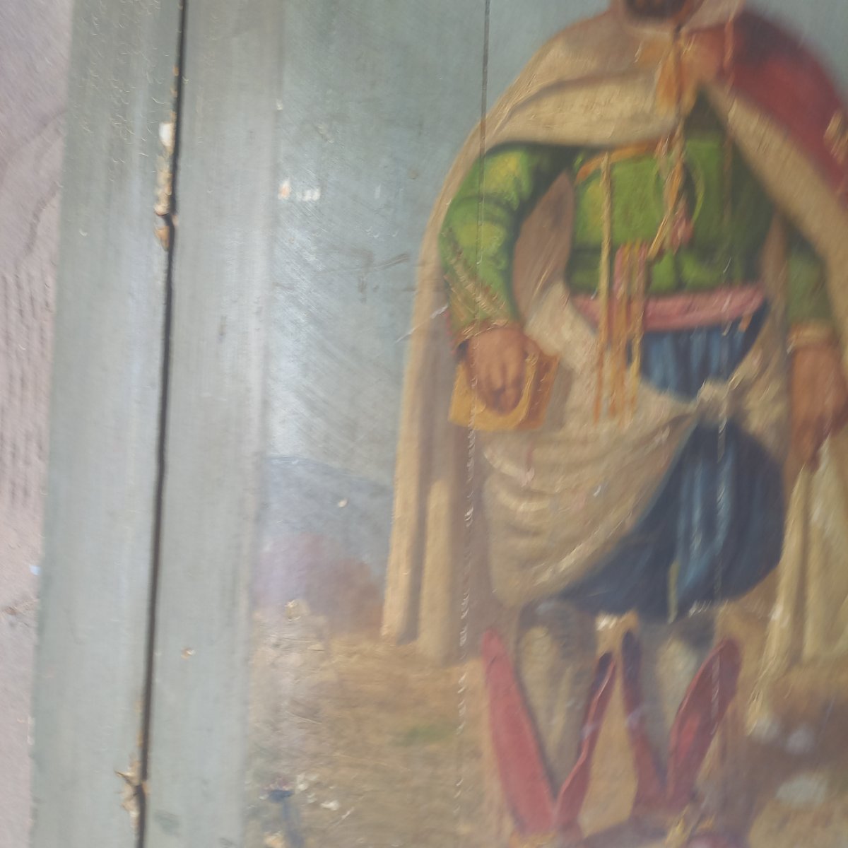 Two 19th-century Oil Paintings Of Figures On Wooden Doors-photo-6