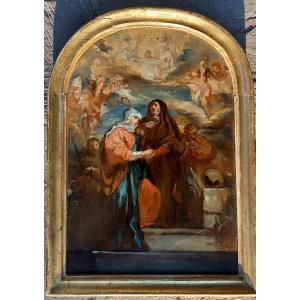 "La Visitation" huile sur panneau 18eme/19eme