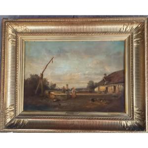 Oil On Cardboard "jules Michel Chandelier"