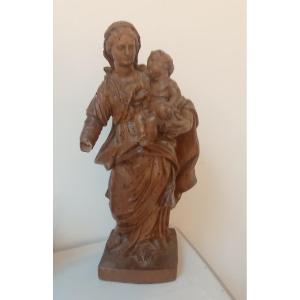 Important 18th-century Virgin And Child Sculpture In Walnut