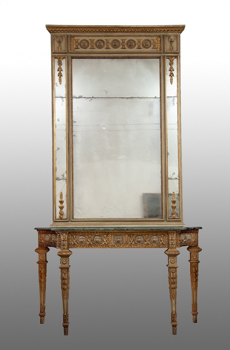 Console With Antique Mirror Genoa 19th Century.