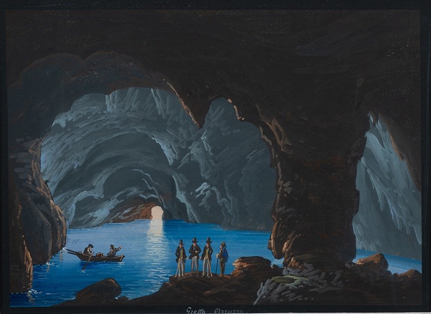 Tableau détremp Sur Carton "gouaches" Représentant La Grotte Bleue De Capri. Epoque 20ème Siècl-photo-2