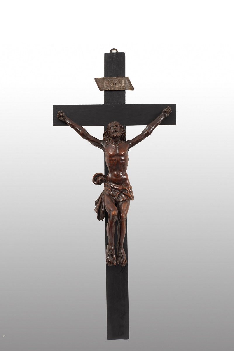 Sculpture Ancienne Représentant Le Christ En Croix. Naples XVIIIe Siècle.-photo-2