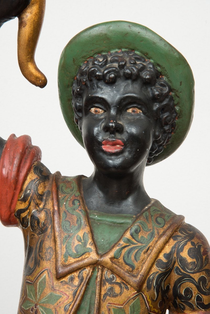 Ancient Sculpture In Polychrome Wood, 19th Century Period.-photo-2