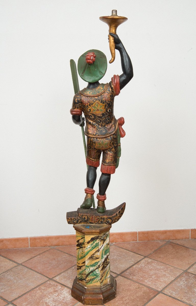 Ancient Sculpture In Polychrome Wood, 19th Century Period.-photo-3