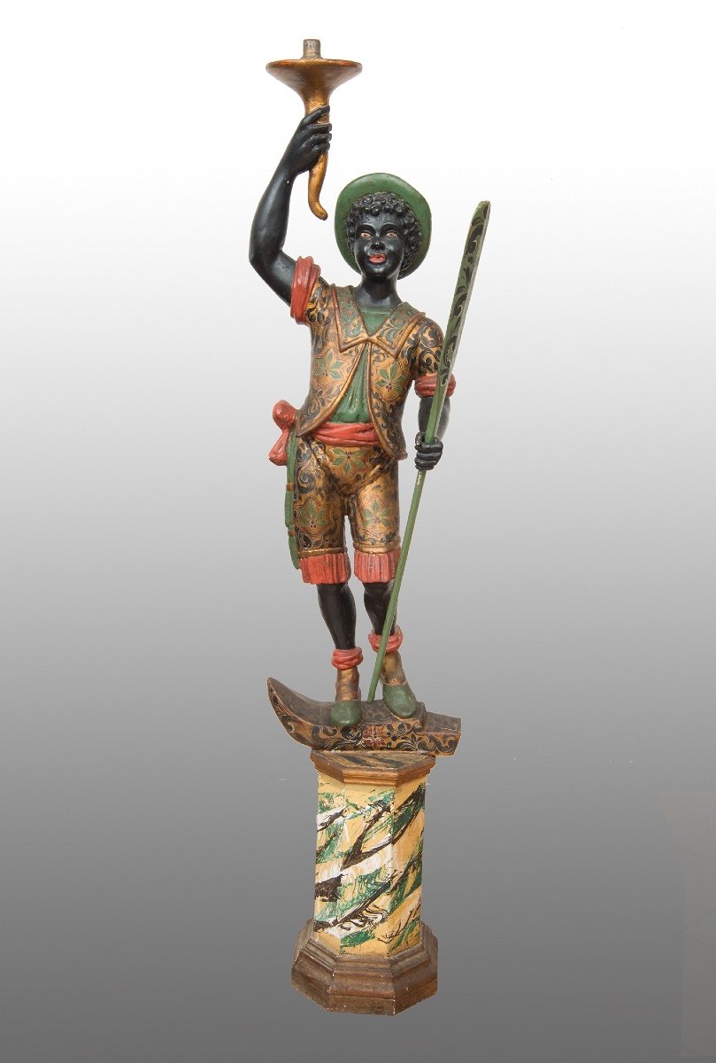Ancient Sculpture In Polychrome Wood, 19th Century Period.