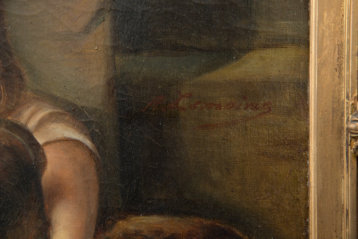 Antique Oil Painting On Canvas Signed "a.lemoine" (1809-1839) France 19th Century.-photo-4