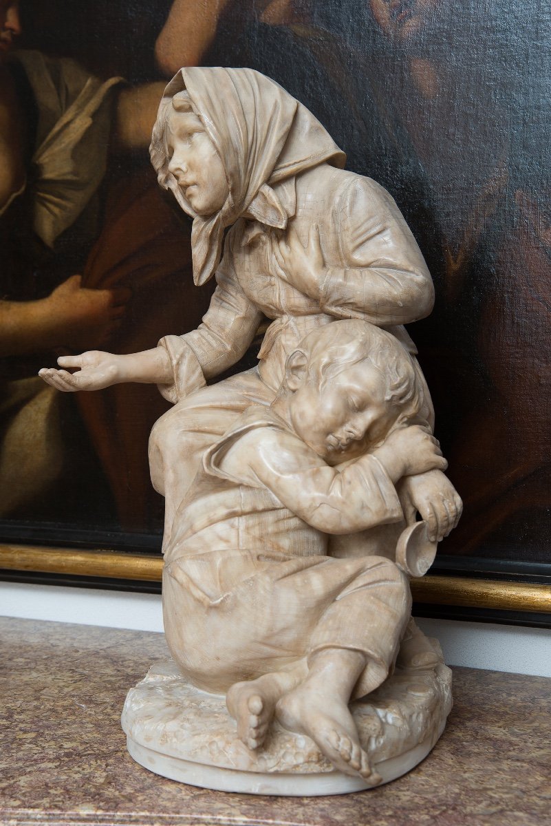 Sculpture Ancienne En Albâtre Représentant Les Enfants Mendiants Florence 19ème Siècle.-photo-4