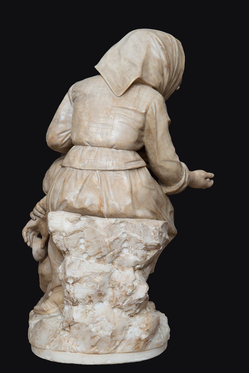 Ancient Alabaster Sculpture Depicting The Beggar Children Florence 19th Century.-photo-1