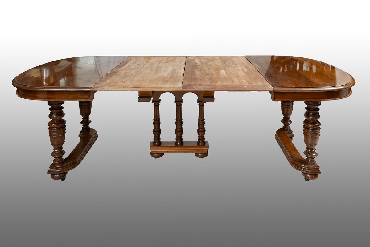 Antique Napoleon III Oval Table In Solid Walnut. France 19th Century.-photo-3