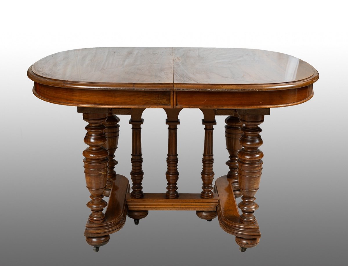 Antique Napoleon III Oval Table In Solid Walnut. France 19th Century.