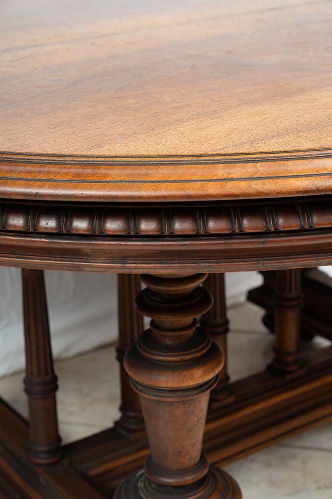 Antique Oval Henry II Table In Solid Walnut. France 19th Century.-photo-3