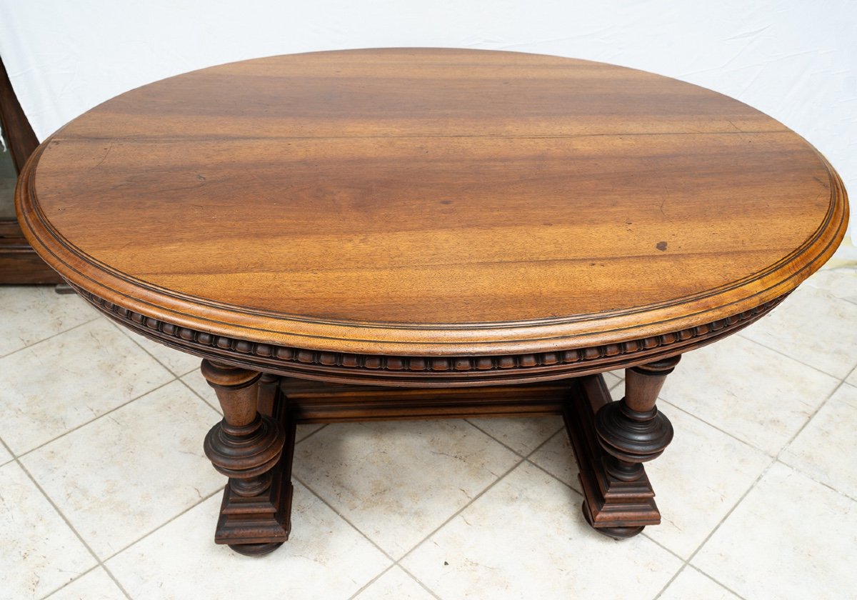 Antique Oval Henry II Table In Solid Walnut. France 19th Century.-photo-4