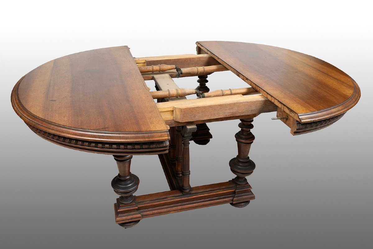 Antique Oval Henry II Table In Solid Walnut. France 19th Century.-photo-1