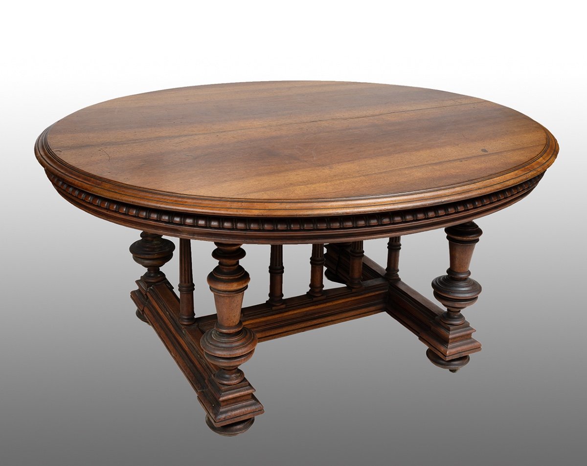 Antique Oval Henry II Table In Solid Walnut. France 19th Century.