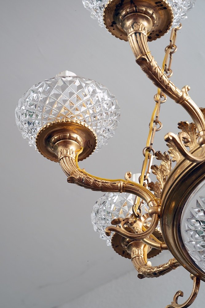 Lustre Ancien Français Napoléon III En Bronze Doré Et Cristal. Epoque 19ème Siècle.-photo-4