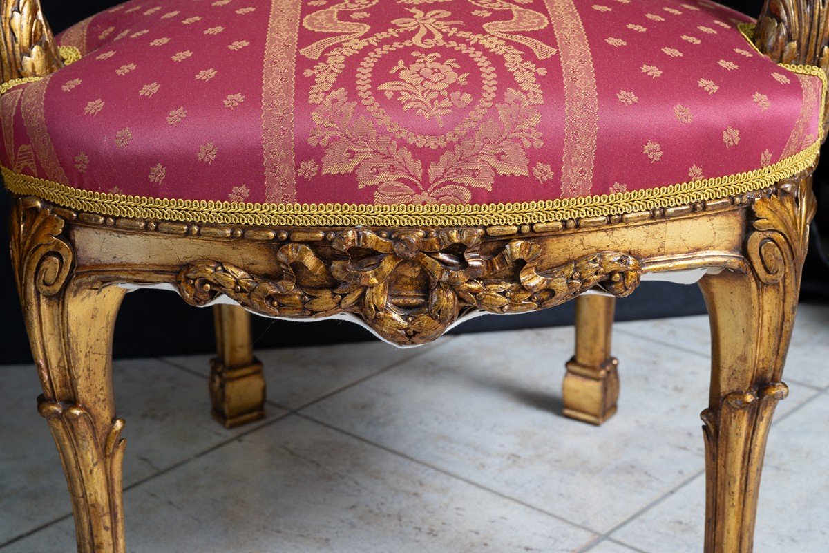 Pair Of Napoleon III Armchairs In Gilded And Carved Wood. France 19th Century.-photo-2