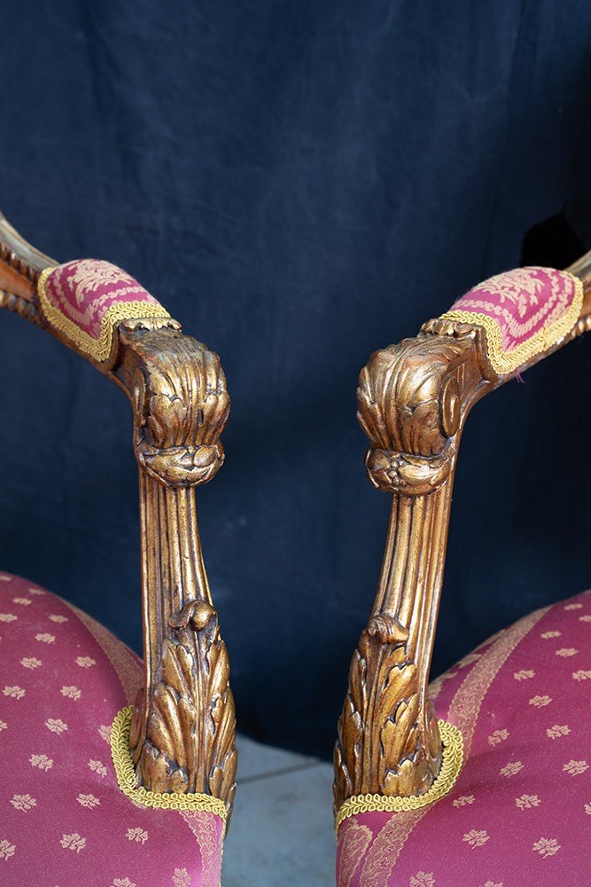 Pair Of Napoleon III Armchairs In Gilded And Carved Wood. France 19th Century.-photo-3