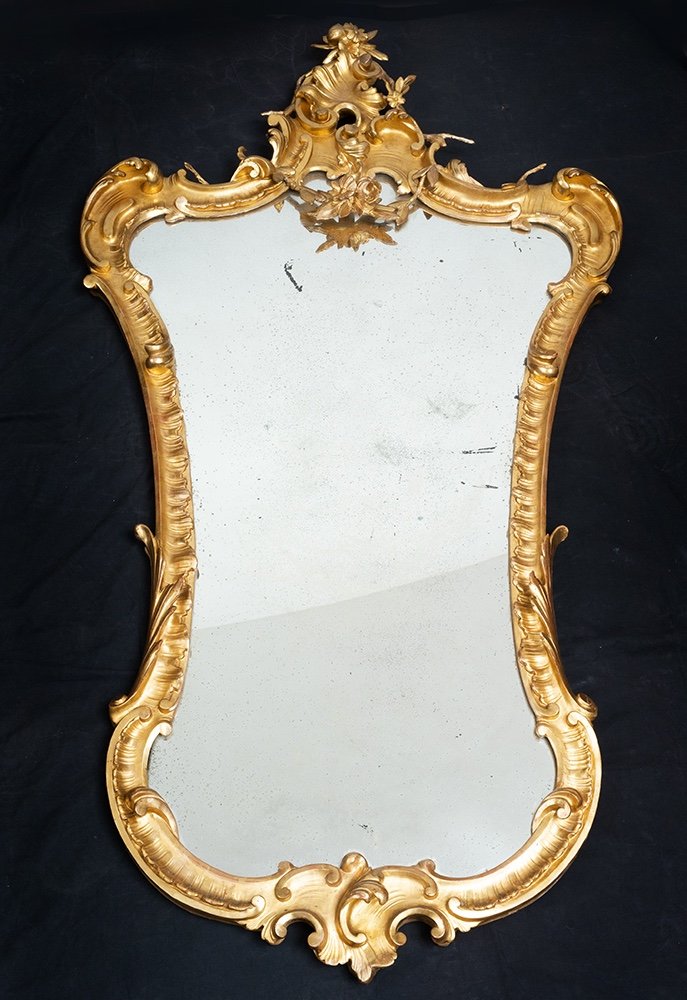 Miroir Ancienne Napolitain Louis Philippe En Bois Doré. Epoque 19ème Siècle.