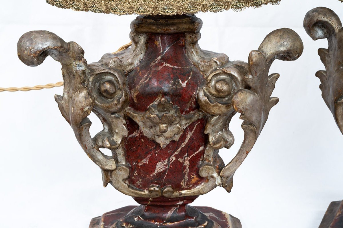 Paire De Lampes Anciennes Louis XIV Rome XVIIIe Siècle.-photo-2