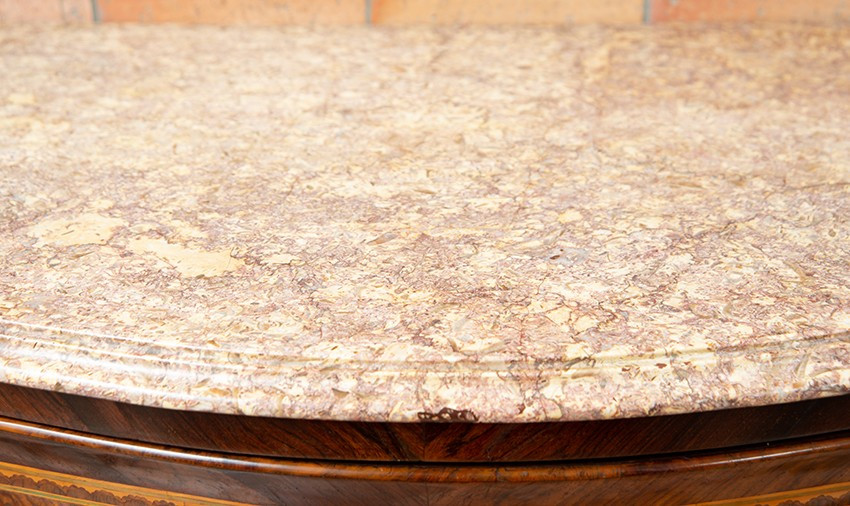 Antique Louis XV Neapolitan Chest Of Drawers In Precious Exotic Woods With Marble Top.-photo-2