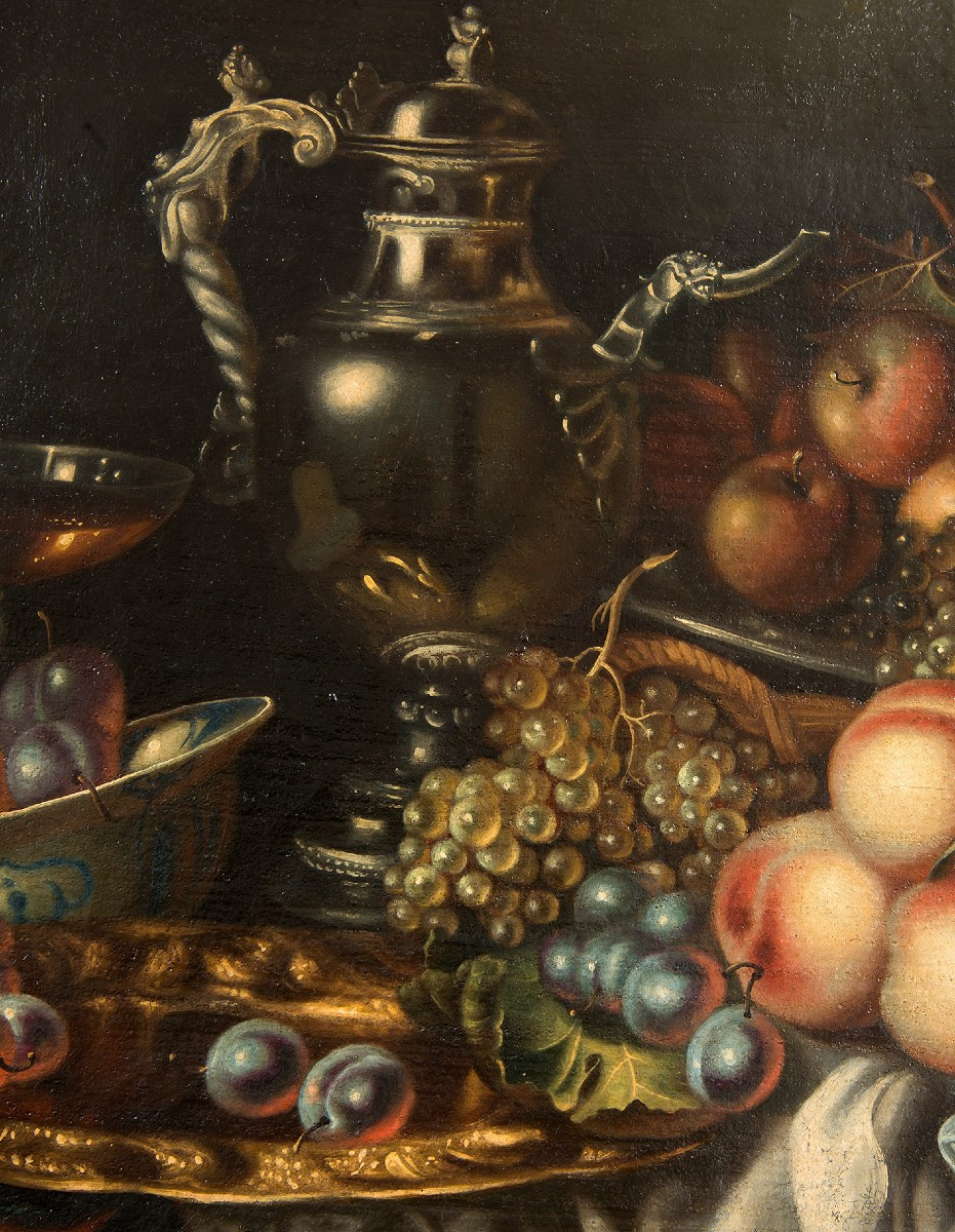 Antique Oil Painting On Canvas Still Life With Fruit. 18th Century Period.-photo-2