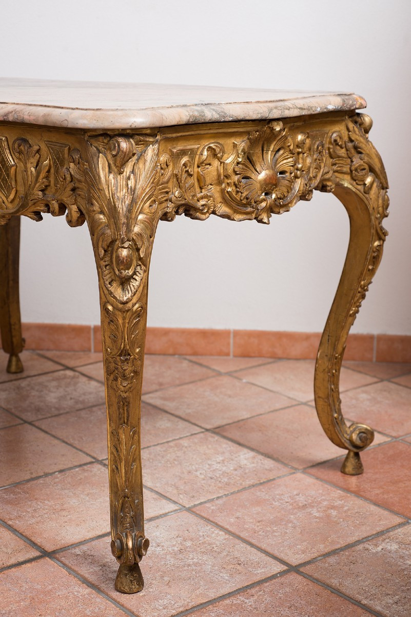 Table Ancienne Française Napoléon III En Bois Doré Et Sculpté. XIXe Siècle.-photo-2