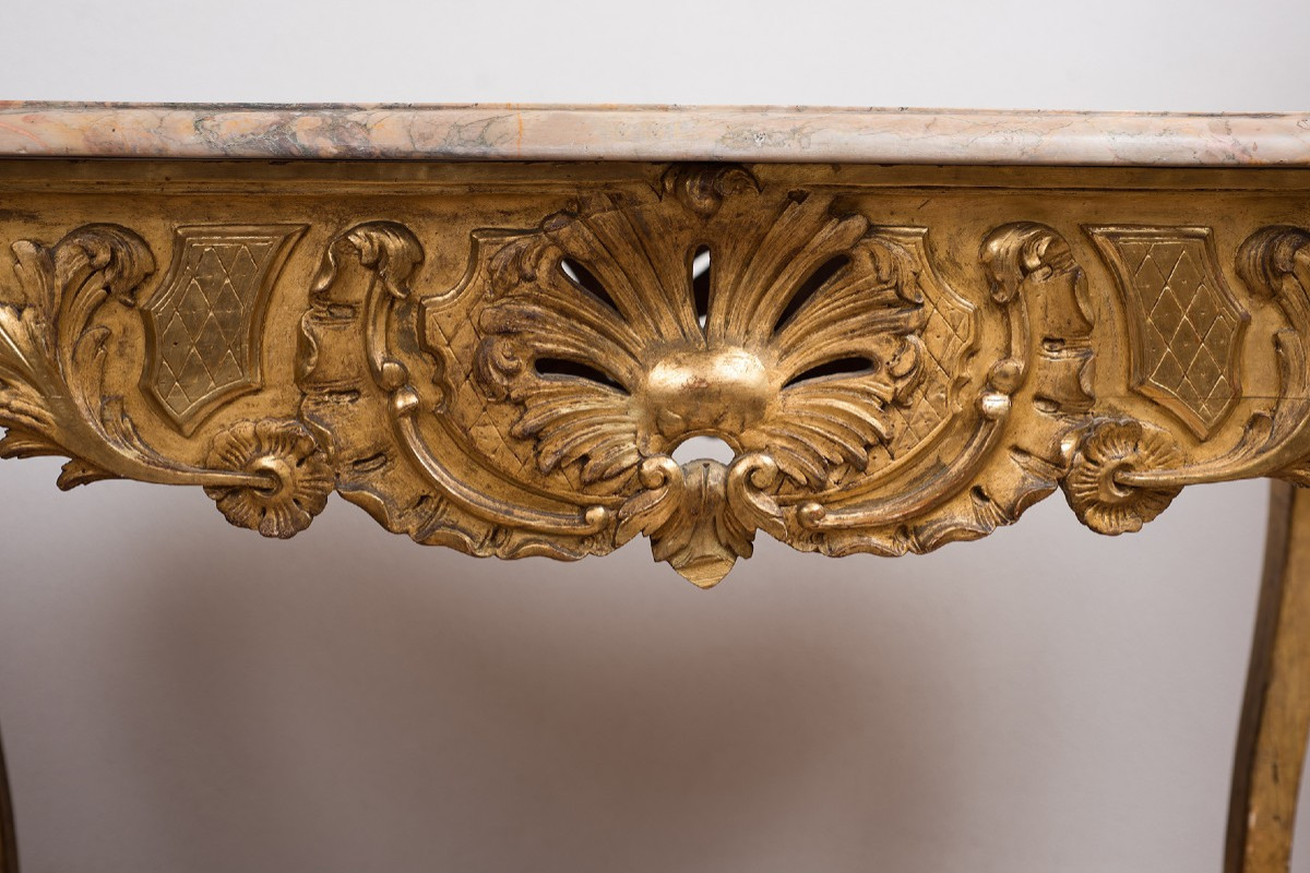 Table Ancienne Française Napoléon III En Bois Doré Et Sculpté. XIXe Siècle.-photo-4