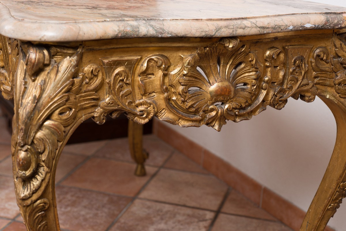 Table Ancienne Française Napoléon III En Bois Doré Et Sculpté. XIXe Siècle.-photo-1