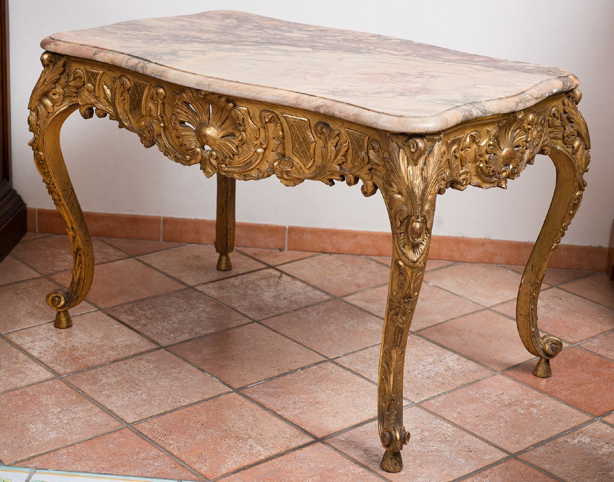 Table Ancienne Française Napoléon III En Bois Doré Et Sculpté. XIXe Siècle.-photo-2